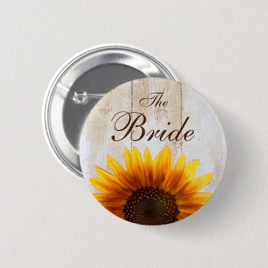 カスタムな結婚式ボタンの国のヒマワリ花嫁 缶バッジ (正面&裏面)