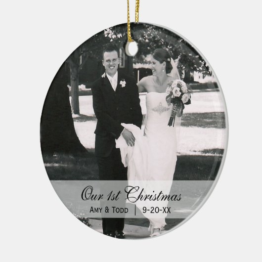 カスタムな結婚式|の初めてのクリスマスの写真のオーナメント セラミックオーナメント (左)