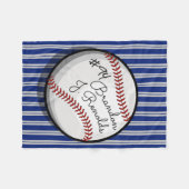 カスタムな署名のスタイルの野球海軍|灰色のストライプ フリースブランケット (正面(横))