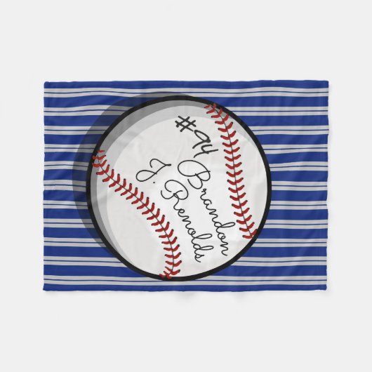 カスタムな署名のスタイルの野球海軍|灰色のストライプ フリースブランケット (正面(横))