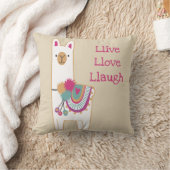 カスタムな背景色のかわいいラマ クッション (ブランケット)