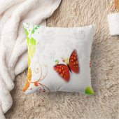 カスタムな背景色の花の蝶枕 クッション (ブランケット)