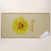 カスタムな色およびカスタムの文字の幸せなタンポポ ビーチタオル (正面)