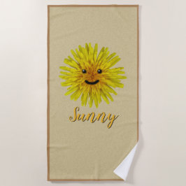 カスタムな色およびカスタムの文字の幸せなタンポポ ビーチタオル