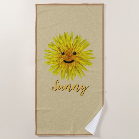 カスタムな色およびカスタムの文字の幸せなタンポポ ビーチタオル (正面)