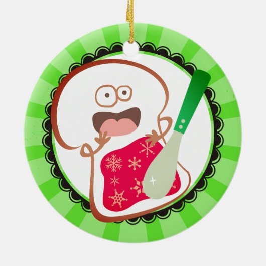 カスタムな色のおもしろいなパンのゼリーのクリスマスのオーナメント セラミックオーナメント (裏面)