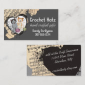 カスタムな色のかぎ針編みホックヤーンの歌う猫 名刺 (正面/裏面)