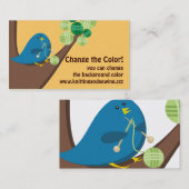 カスタムな色のかわいく青い鳥の編み物針はまいはだを詰めます 名刺 (正面/裏面)