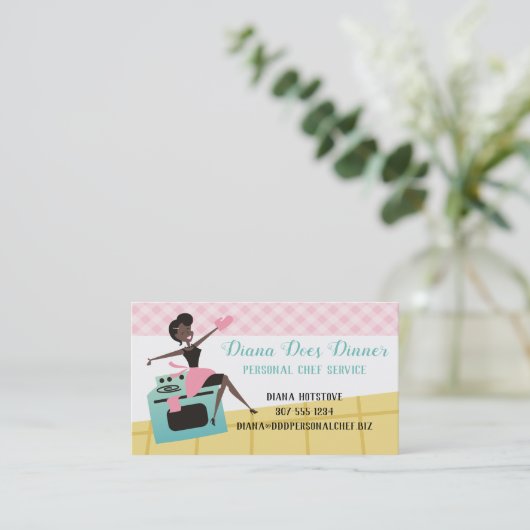 カスタムな色のアフリカ系アメリカ人の女性の料理のベーキング 名刺 (スタンド正面)