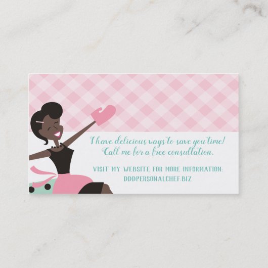 カスタムな色のアフリカ系アメリカ人の女性の料理のベーキング 名刺 (裏面)