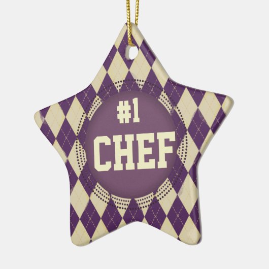 カスタムな色のアーガイル柄のな#1シェフのクリスマスのオーナメント セラミックオーナメント (左)