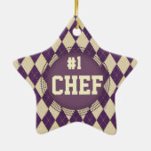 カスタムな色のアーガイル柄のな#1シェフのクリスマスのオーナメント セラミックオーナメント (裏面)