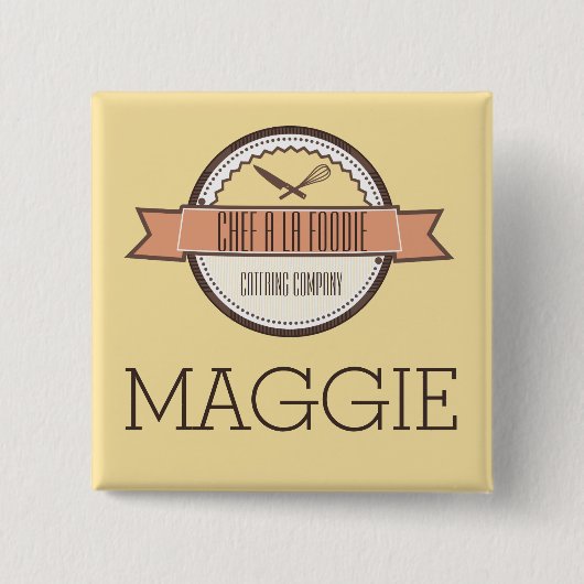 カスタムな色のシェフのナイフは名前入りの記章を調理することを払います 缶バッジ (正面)