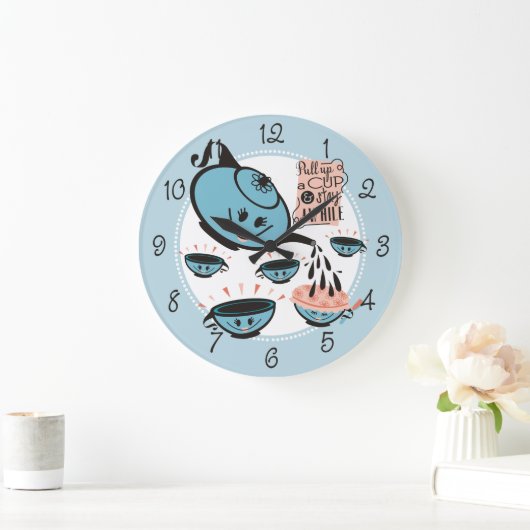 カスタムな色のティーポットのティーカップのシャワーの台所時計 ラージ壁時計 (ホーム)