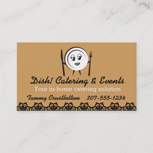 カスタムな色のディナー用大皿の女性のシェフのケータリング 名刺 (正面)