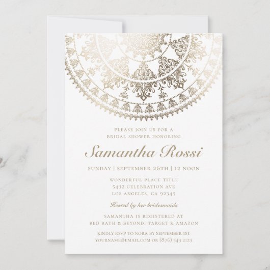 カスタムな色のブライダルシャワー招待状の金ゴールドホイル 招待状 (正面)