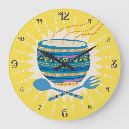 カスタムな色のメキシコアステカな食糧ボールの台所時計 ラージ壁時計 (正面)