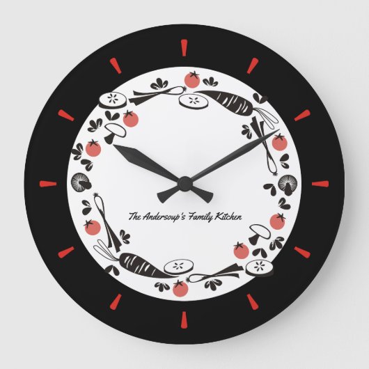 カスタムな色のレトロの野菜の台所時計 ラージ壁時計 (正面)