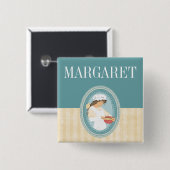 カスタムな色のヴィンテージのパン屋の女の子の焼ける名前入りの記章 缶バッジ (正面&裏面)