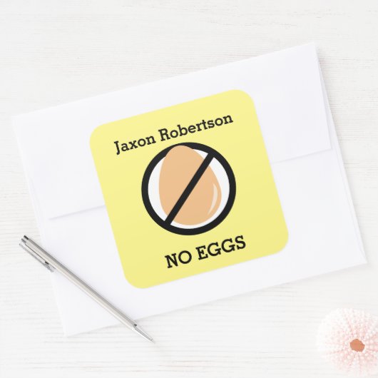 カスタムな色の卵のアレルギー警報パーソナライズな子供 スクエアシール (封筒)
