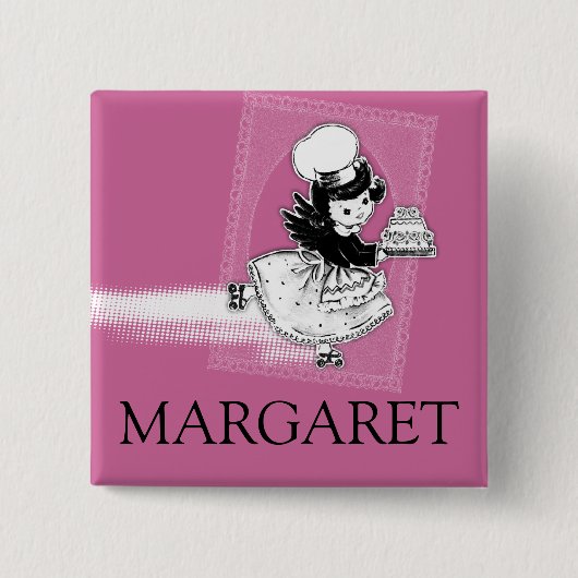 カスタムな色の天使ケーキのパン屋の名前入りの記章 缶バッジ (正面)