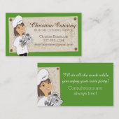 カスタムな色の女性のシェフのブルネットのケータリング 名刺 (正面/裏面)