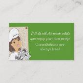 カスタムな色の女性のシェフのブルネットのケータリング 名刺 (裏面)