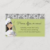 カスタムな色の女性のシェフの黒髪のケータリング 名刺 (裏面)