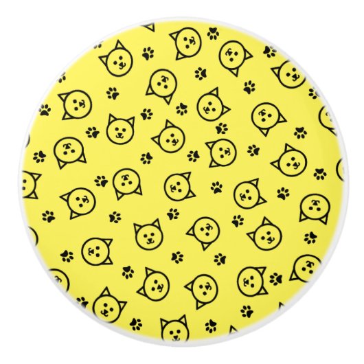 カスタムな色の子猫パターン セラミックノブ (正面)