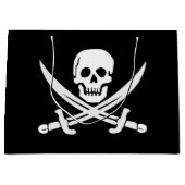 カスタムな色の海賊かスカルまたは剣の黒いギフトバッグ ラージペーパーバッグ (正面)