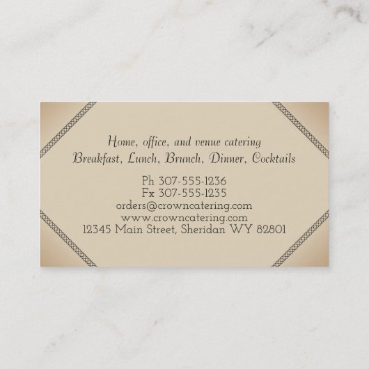 カスタムな色の王冠の紋章のケイタリングビジネスカード 名刺 (裏面)