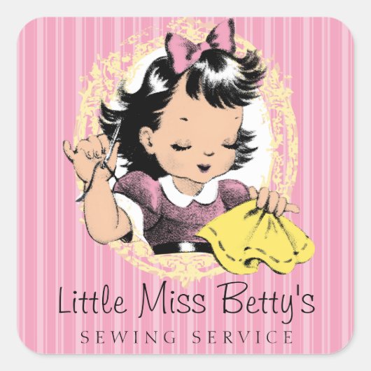 カスタムな色の裁縫婦の裁縫の女の子の針の糸 スクエアシール (正面)