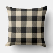 カスタムな色の黒いおよびベージュバッファローの点検の格子縞 クッション (正面)