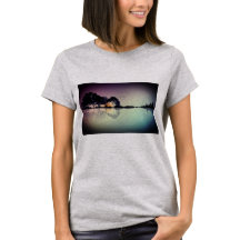 カスタムな色の黒のギター水反射のTシャツ