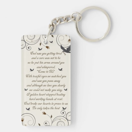 カスタムな花および渦巻の記念の記念品の詩 キーホルダー (裏面)