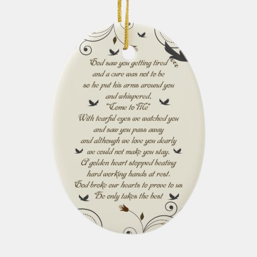 カスタムな花および渦巻の記念の記念品の詩 セラミックオーナメント (裏面)