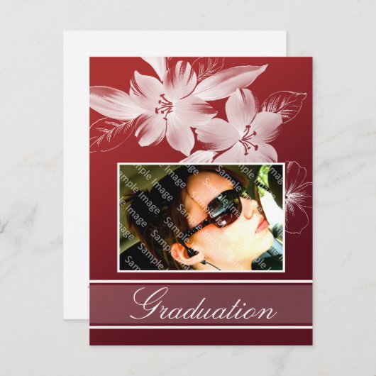 カスタムな花の写真の卒業の発表 案内状 (正面/裏面)