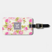 カスタムな花パターン古いばら色のモノグラムLラベル ラゲッジタグ (正面横)