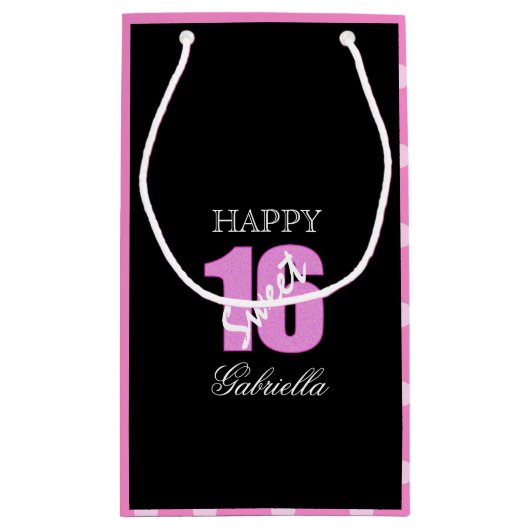 カスタムな菓子16のギフトバッグ: 黒いピンクの水玉模様 スモールペーパーバッグ (裏面)