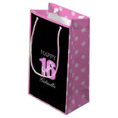 カスタムな菓子16のギフトバッグ: 黒いピンクの水玉模様 スモールペーパーバッグ (裏面アングル)