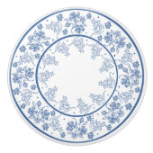 カスタムな藍色の花のボーダー引出しのノブ セラミックノブ (正面)