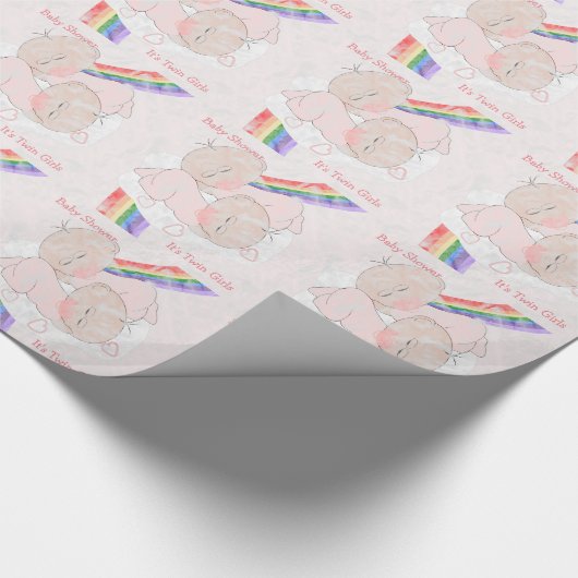 カスタムな虹のベビーシャワーの双生児の女の子 ラッピングペーパー (角)
