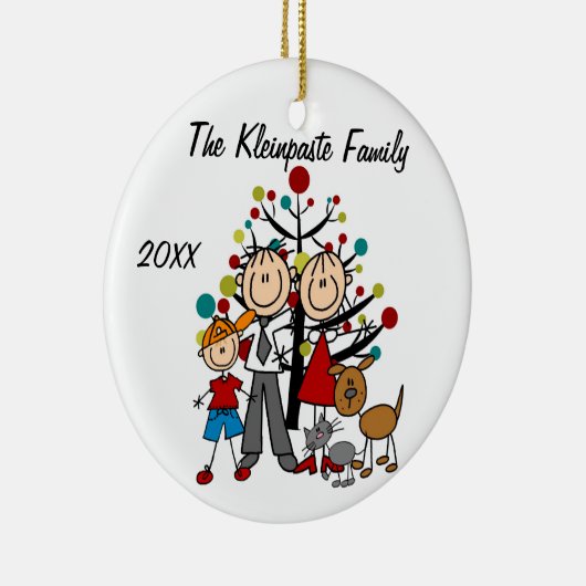 カスタムな親、男の子、犬、猫の休日のオーナメント セラミックオーナメント (右)