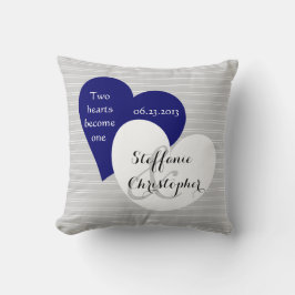 カスタムな記念品の結婚式、灰色の細い縦縞、ハート クッション