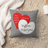 カスタムな記念品の結婚式、灰色の細い縦縞、ハート クッション (ブランケット)