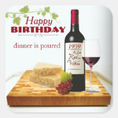 カスタムな誕生日年のワインのギフトのラベルのステッカー スクエアシール (正面)