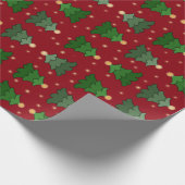 カスタムな赤の星が付いているクリスマスツリー ラッピングペーパー (角)