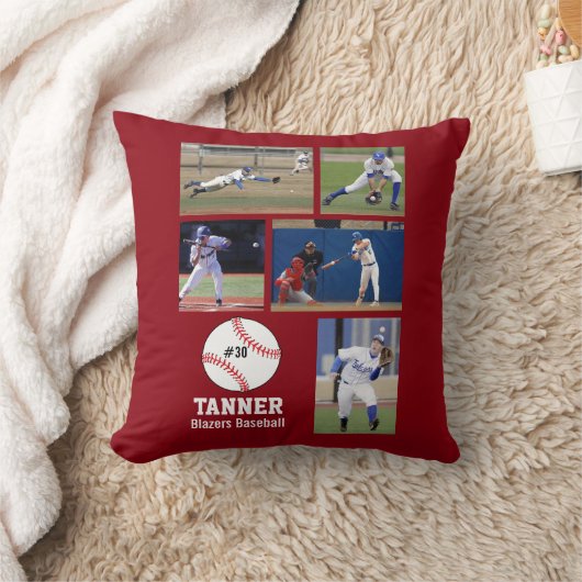 カスタムな野球の写真のコラージュの名前のチーム数 クッション (ブランケット)