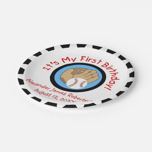 カスタムな野球の第1誕生日の紙皿 ペーパープレート (アングル)