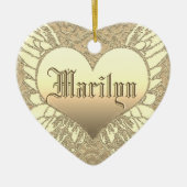 カスタムな金ゴールドのハートの天使によっては記念物が飛びます セラミックオーナメント (正面)